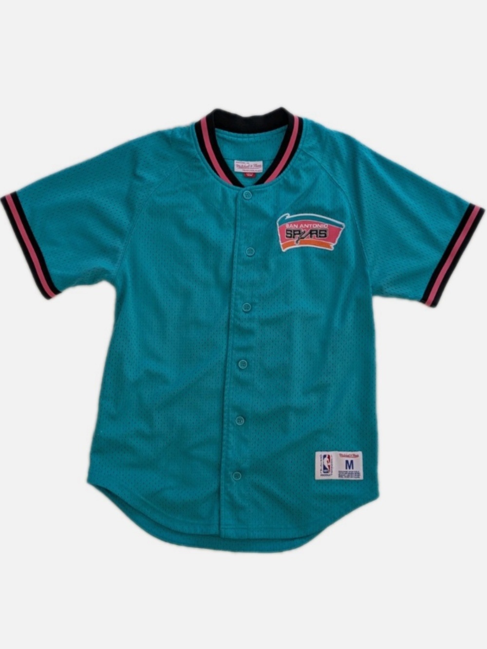 Mitchell and Ness San Antonio Spurs Baseball Mesh Jersey Teal Fiesta